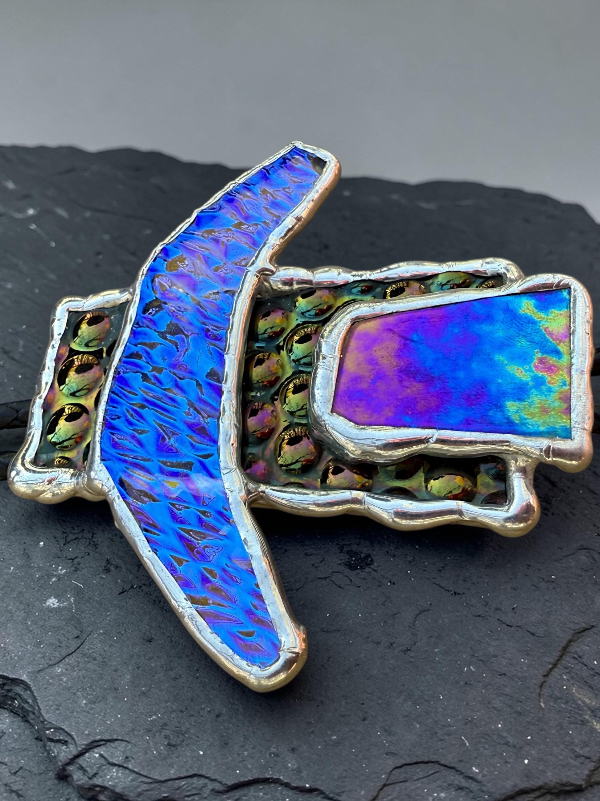 Brutalist Stained Glass Bolo Tie – Handmade Western Necklace | Whimsical Jewelry for Festival Fashion and Celestial Cowboy Vibes