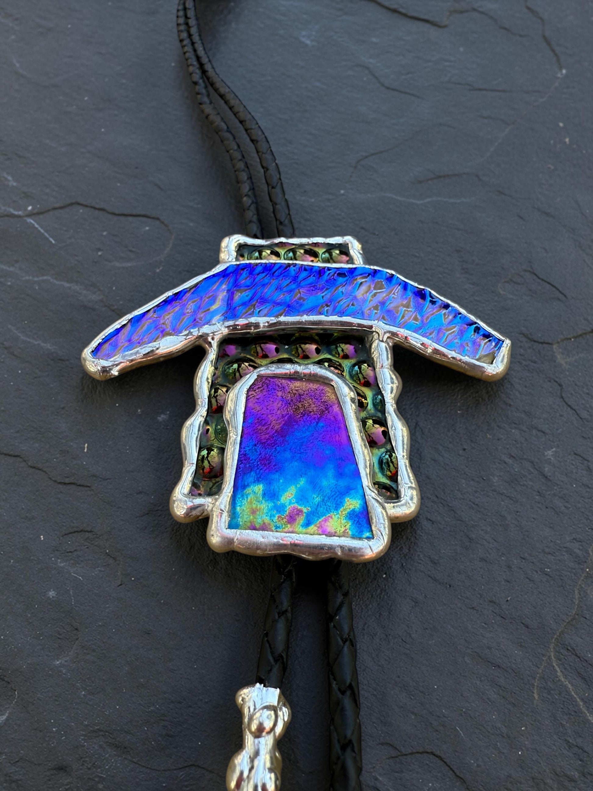 Brutalist Stained Glass Bolo Tie – Handmade Western Necklace | Whimsical Jewelry for Festival Fashion and Celestial Cowboy Vibes