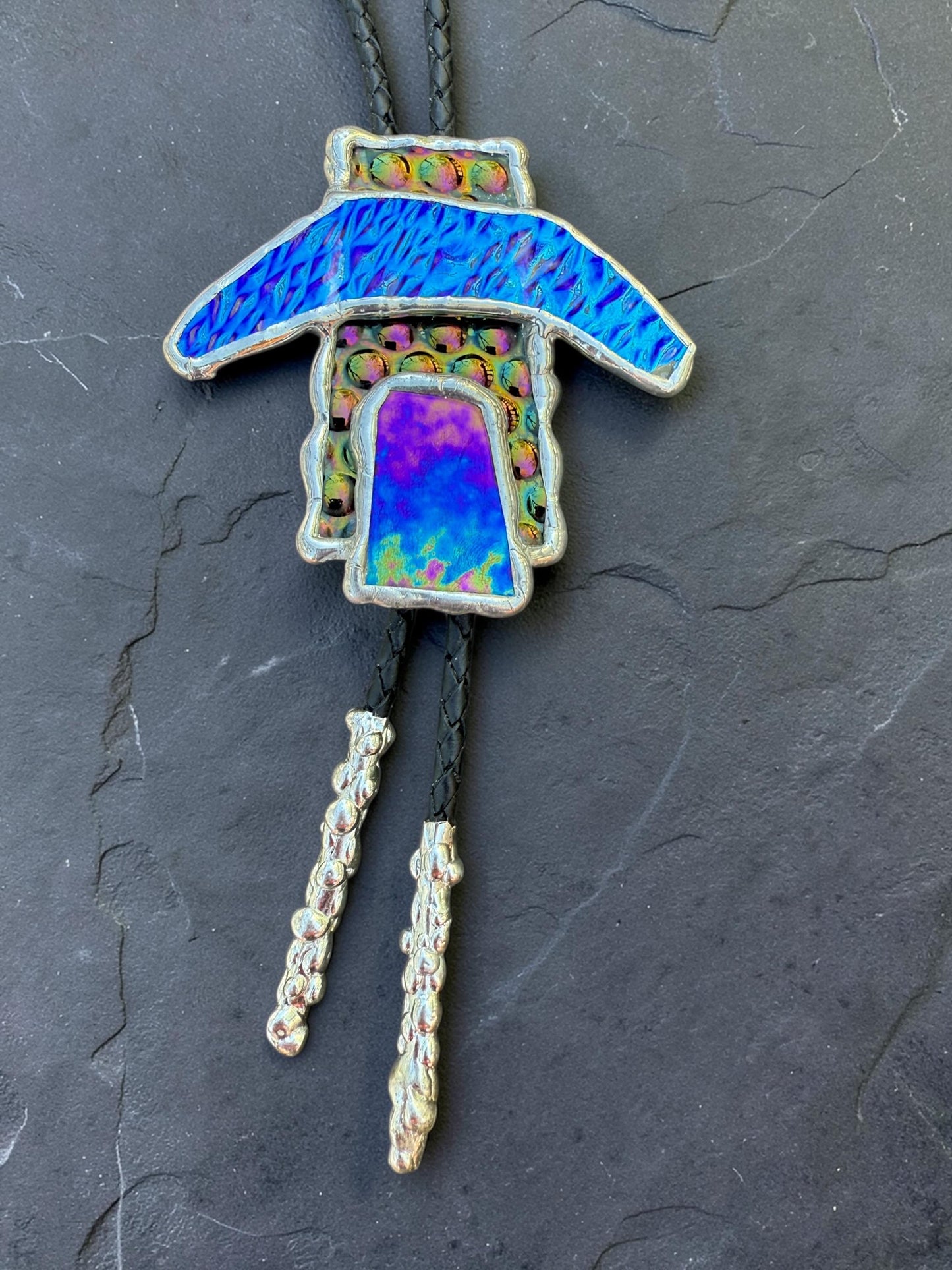 Brutalist Stained Glass Bolo Tie – Handmade Western Necklace | Whimsical Jewelry for Festival Fashion and Celestial Cowboy Vibes