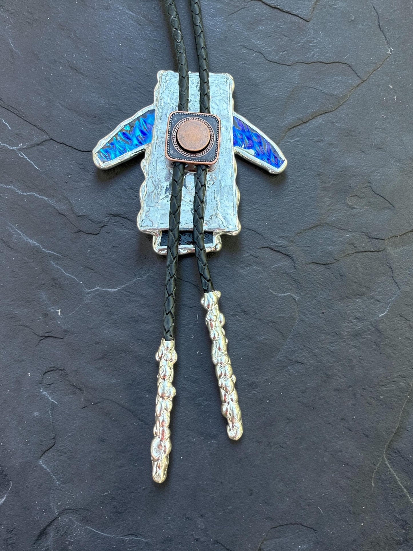 Brutalist Stained Glass Bolo Tie – Handmade Western Necklace | Whimsical Jewelry for Festival Fashion and Celestial Cowboy Vibes