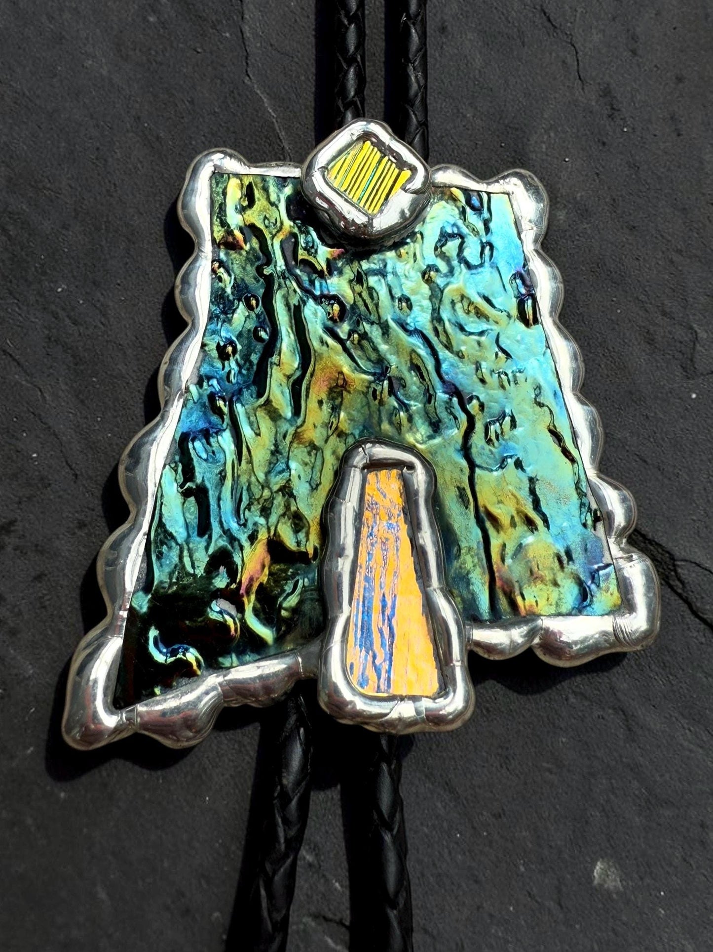 Brutalist Stained Glass Bolo Tie – Handmade Western Necklace | Whimsical Jewelry for Festival Fashion and Celestial Cowboy Vibes