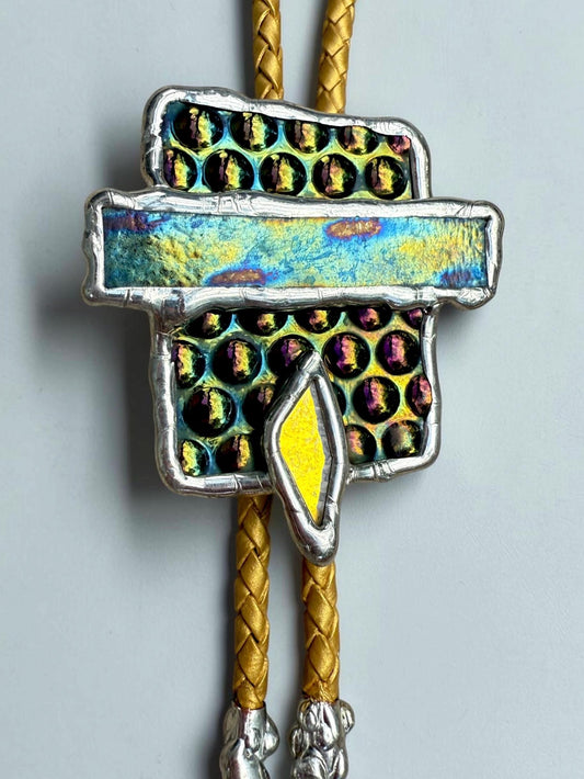 Cyberpunk Stained Glass Bolo Tie – Handmade Western Necklace | Whimsical Jewelry for Festival Fashion and Celestial Cowboy Vibes