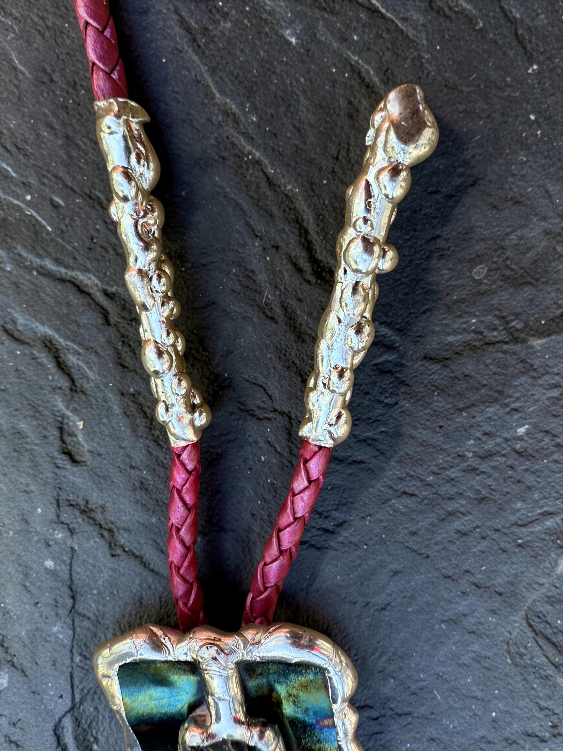 Brutalist Holographic Stained Glass Bolo Tie – Handmade Western Necklace | Whimsical Jewelry for Festival Fashion and Celestial Cowboy Vibes
