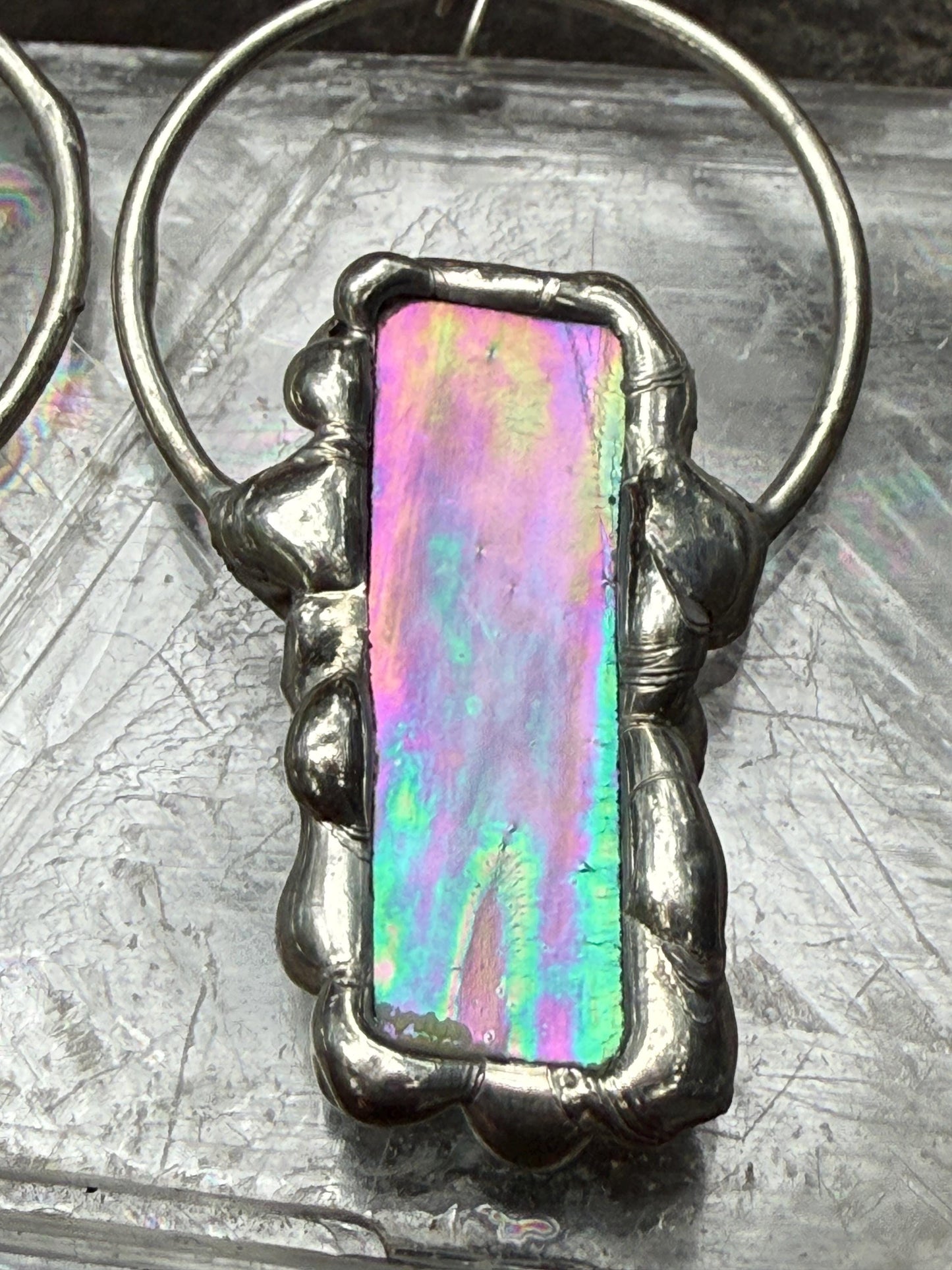 Stained Glass Earrings | Whimsical Handmade Iridescent Celestial Jewelry for Pastel Goth, Punk, Rave, Cosplay, Fantasy Fairy Freaks