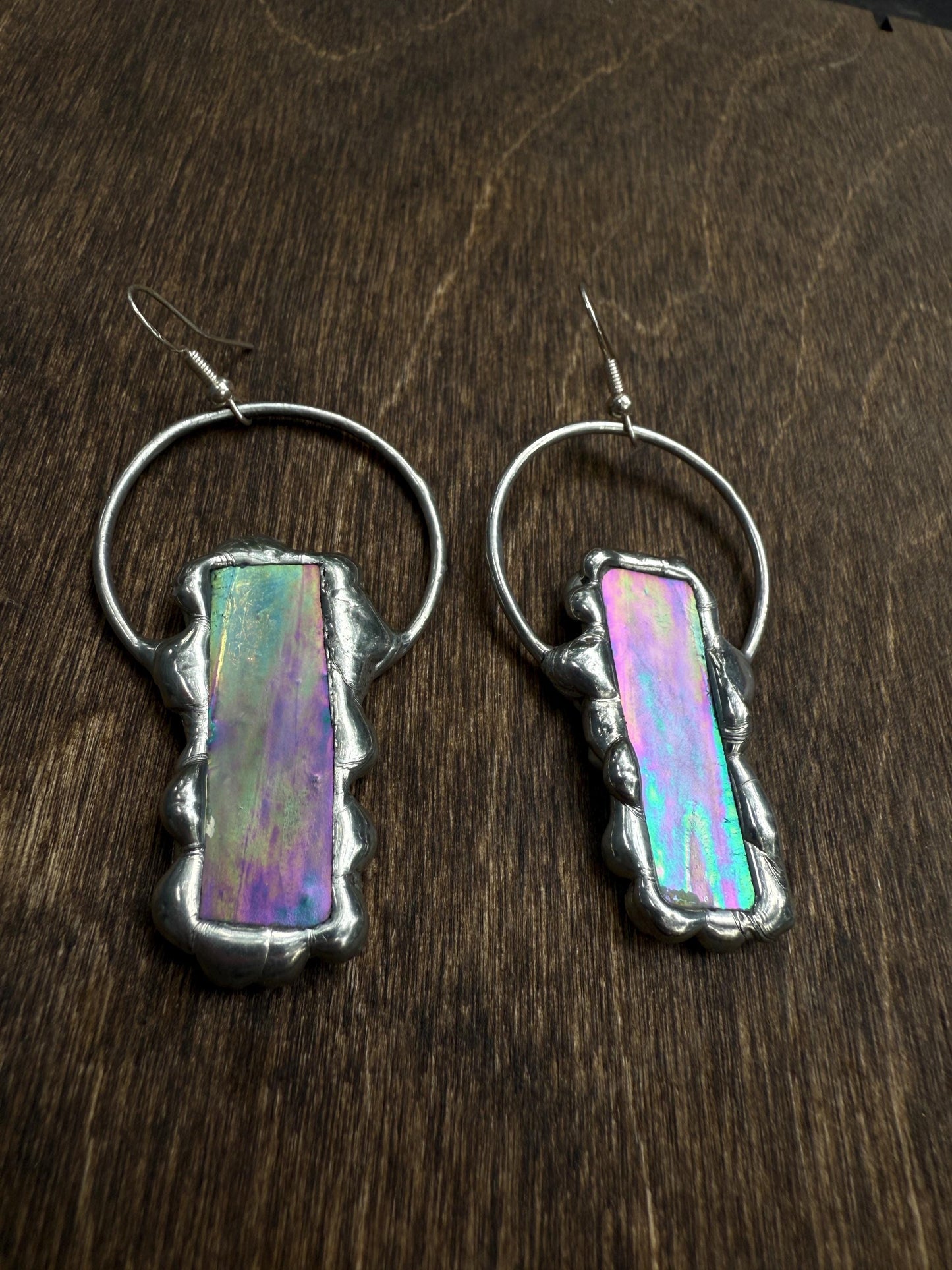 Stained Glass Earrings | Whimsical Handmade Iridescent Celestial Jewelry for Pastel Goth, Punk, Rave, Cosplay, Fantasy Fairy Freaks