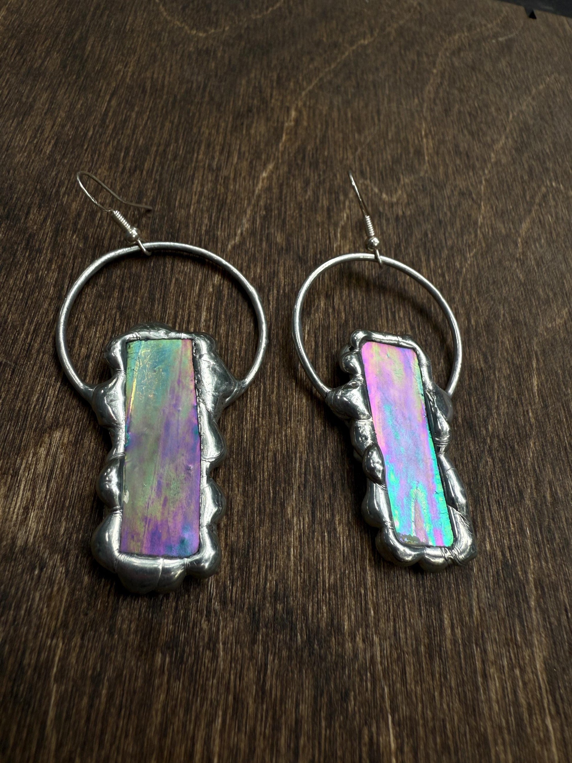 Stained Glass Earrings | Whimsical Handmade Iridescent Celestial Jewelry for Pastel Goth, Punk, Rave, Cosplay, Fantasy Fairy Freaks