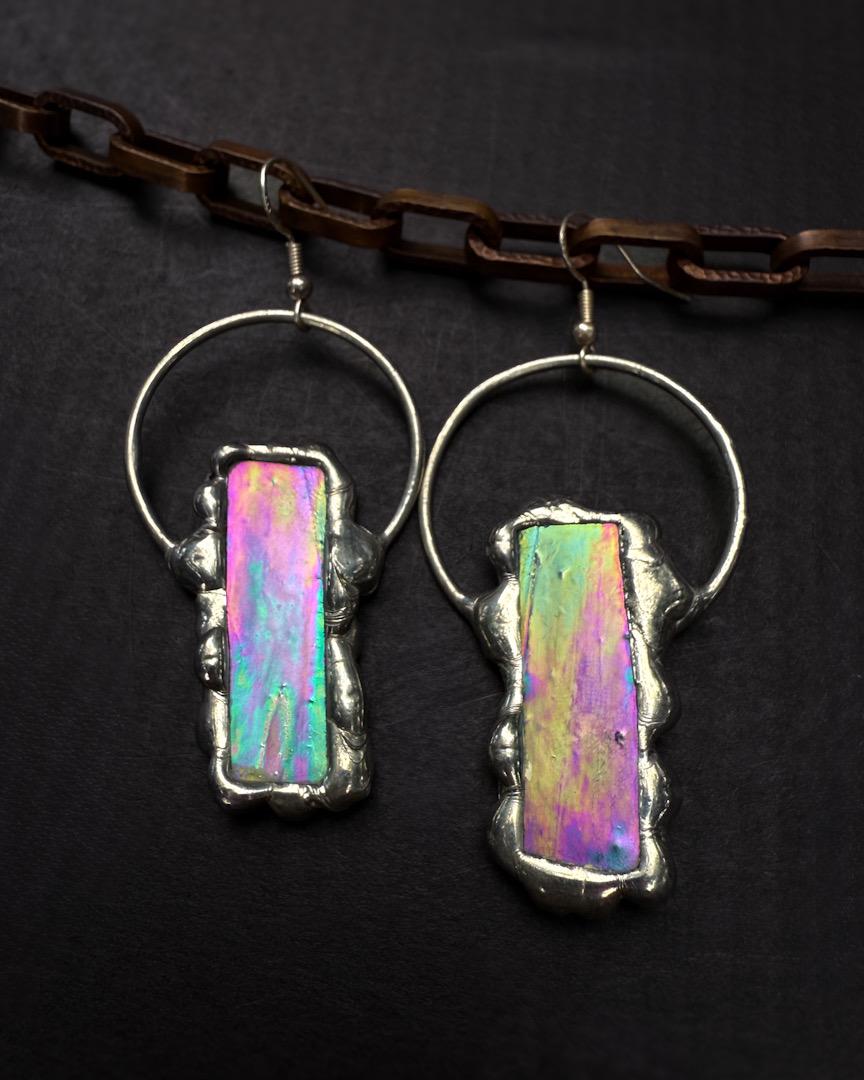 Stained Glass Earrings | Whimsical Handmade Iridescent Celestial Jewelry for Pastel Goth, Punk, Rave, Cosplay, Fantasy Fairy Freaks