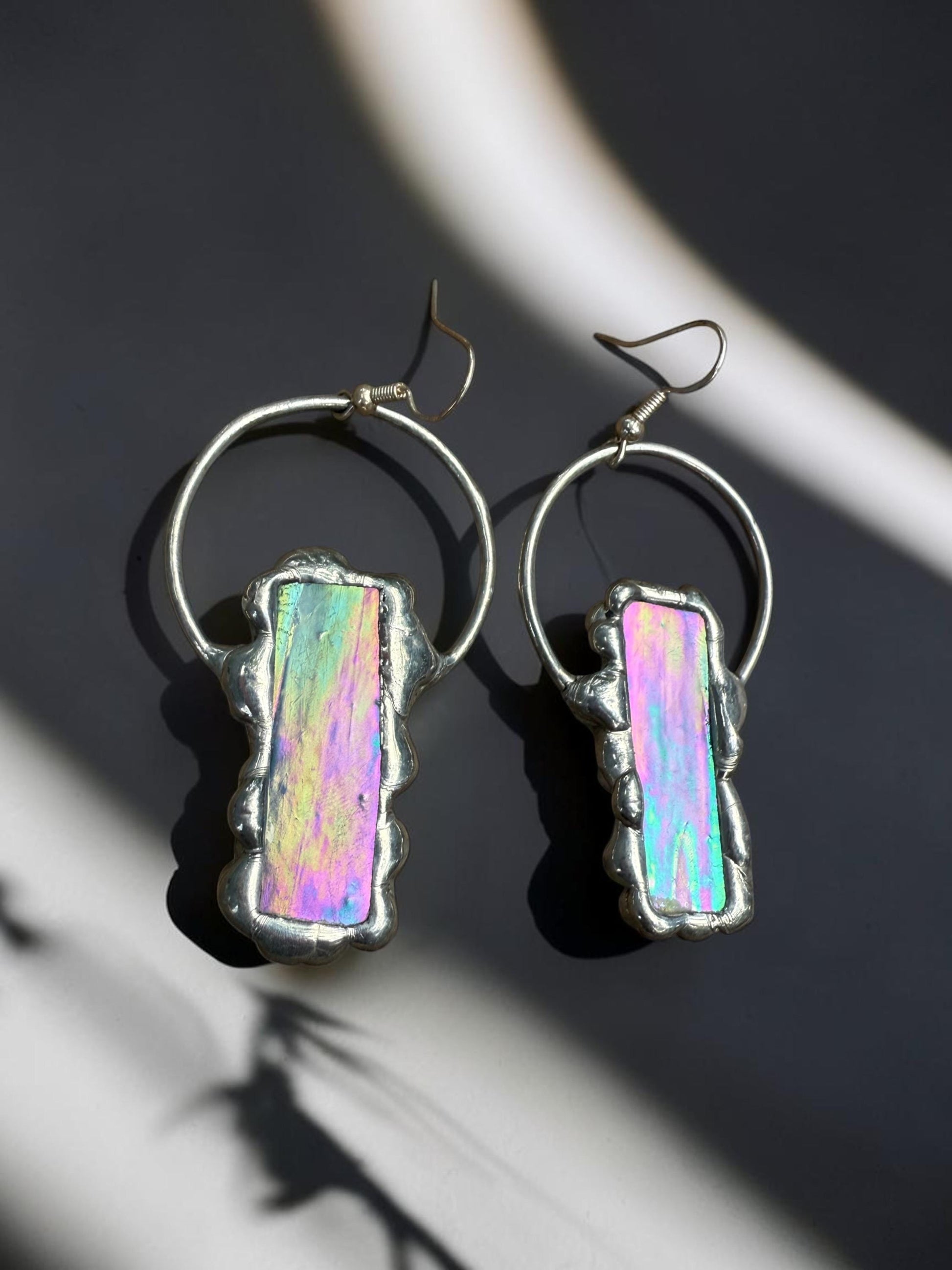 Stained Glass Earrings | Whimsical Handmade Iridescent Celestial Jewelry for Pastel Goth, Punk, Rave, Cosplay, Fantasy Fairy Freaks