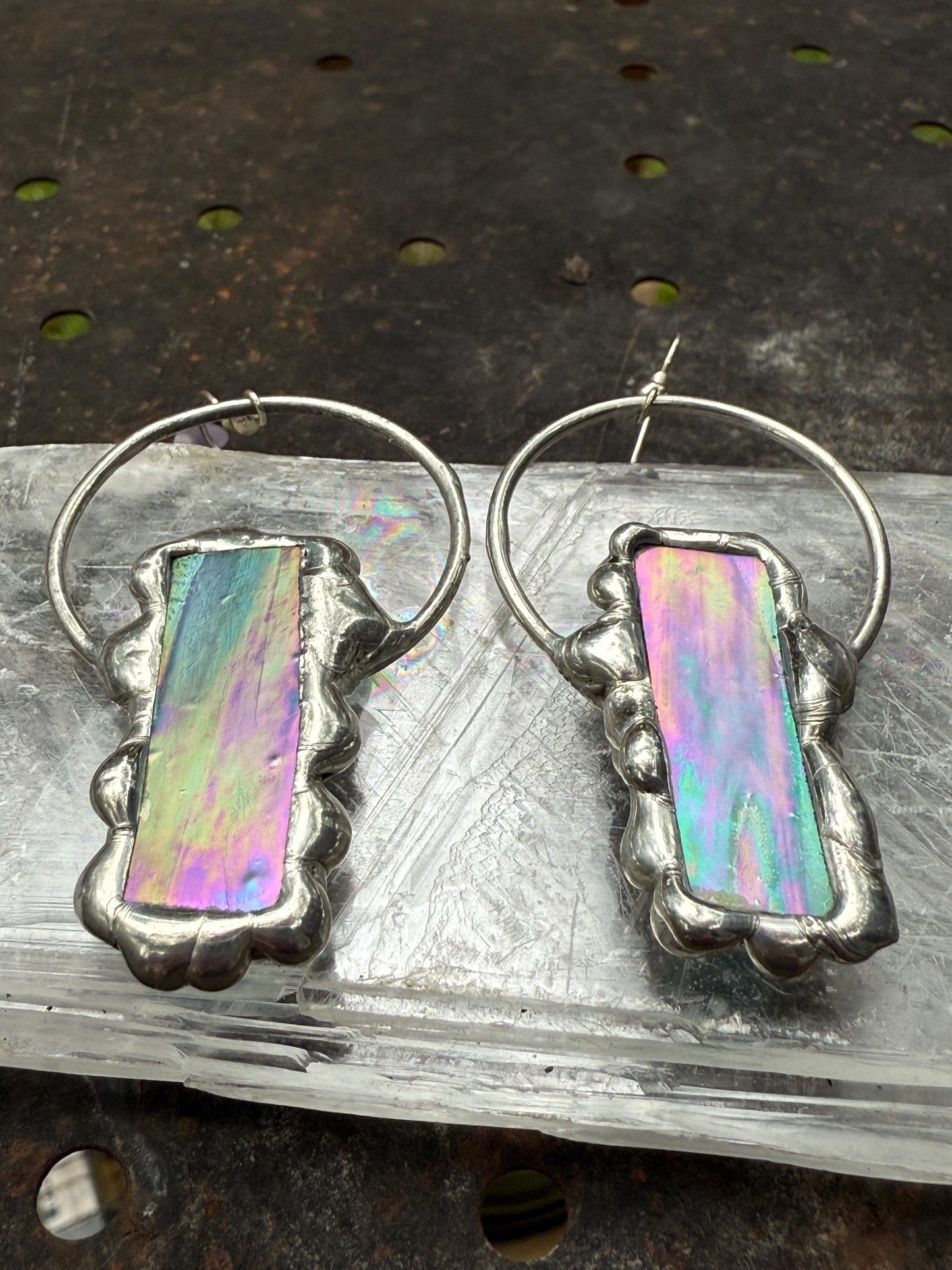 Stained Glass Earrings | Whimsical Handmade Iridescent Celestial Jewelry for Pastel Goth, Punk, Rave, Cosplay, Fantasy Fairy Freaks