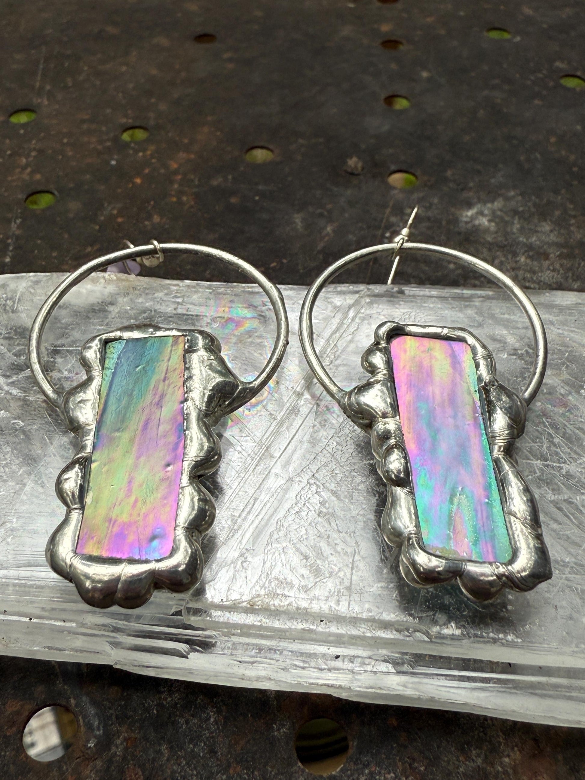 Stained Glass Earrings | Whimsical Handmade Iridescent Celestial Jewelry for Pastel Goth, Punk, Rave, Cosplay, Fantasy Fairy Freaks