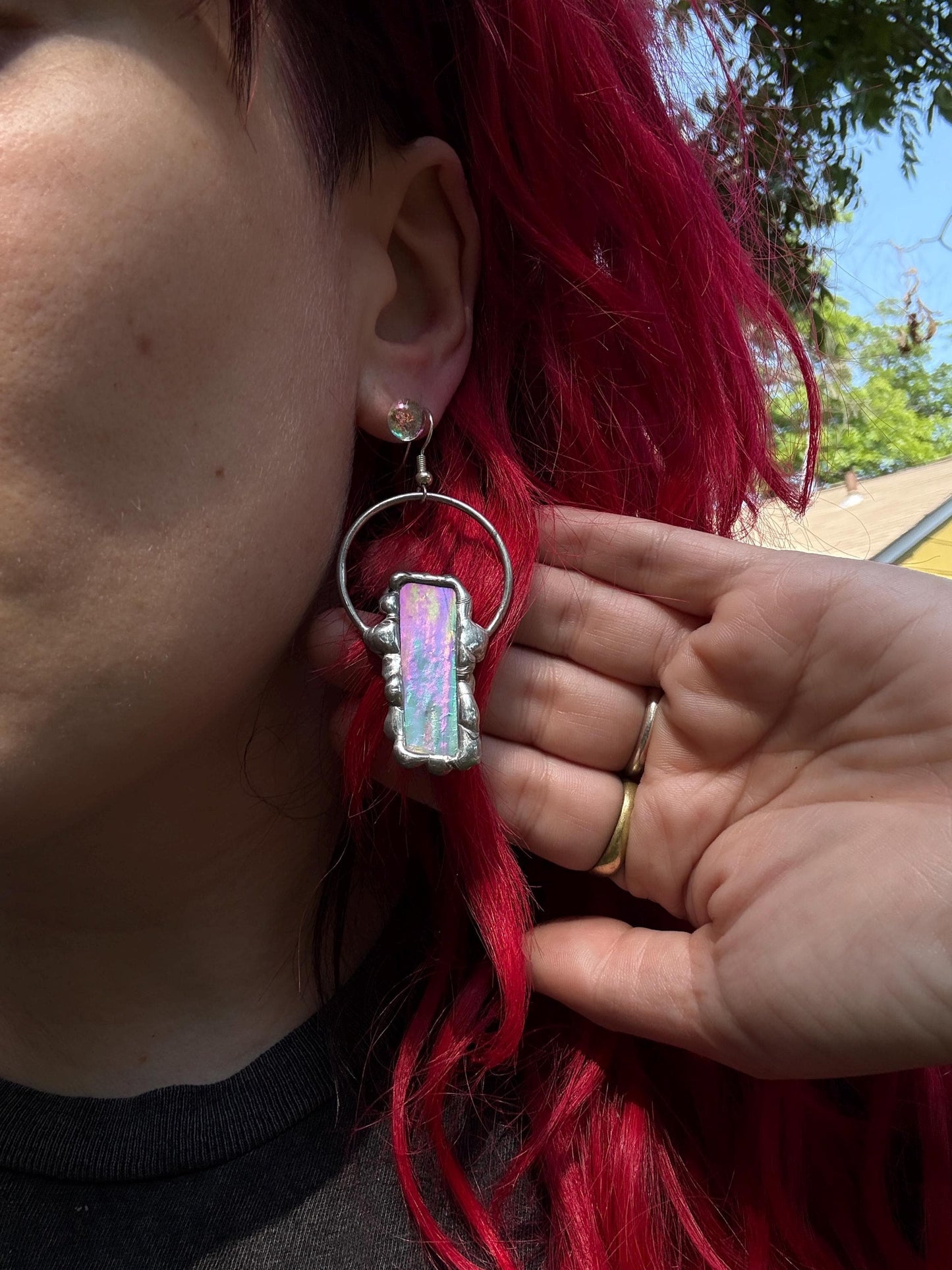 Stained Glass Earrings | Whimsical Handmade Iridescent Celestial Jewelry for Pastel Goth, Punk, Rave, Cosplay, Fantasy Fairy Freaks