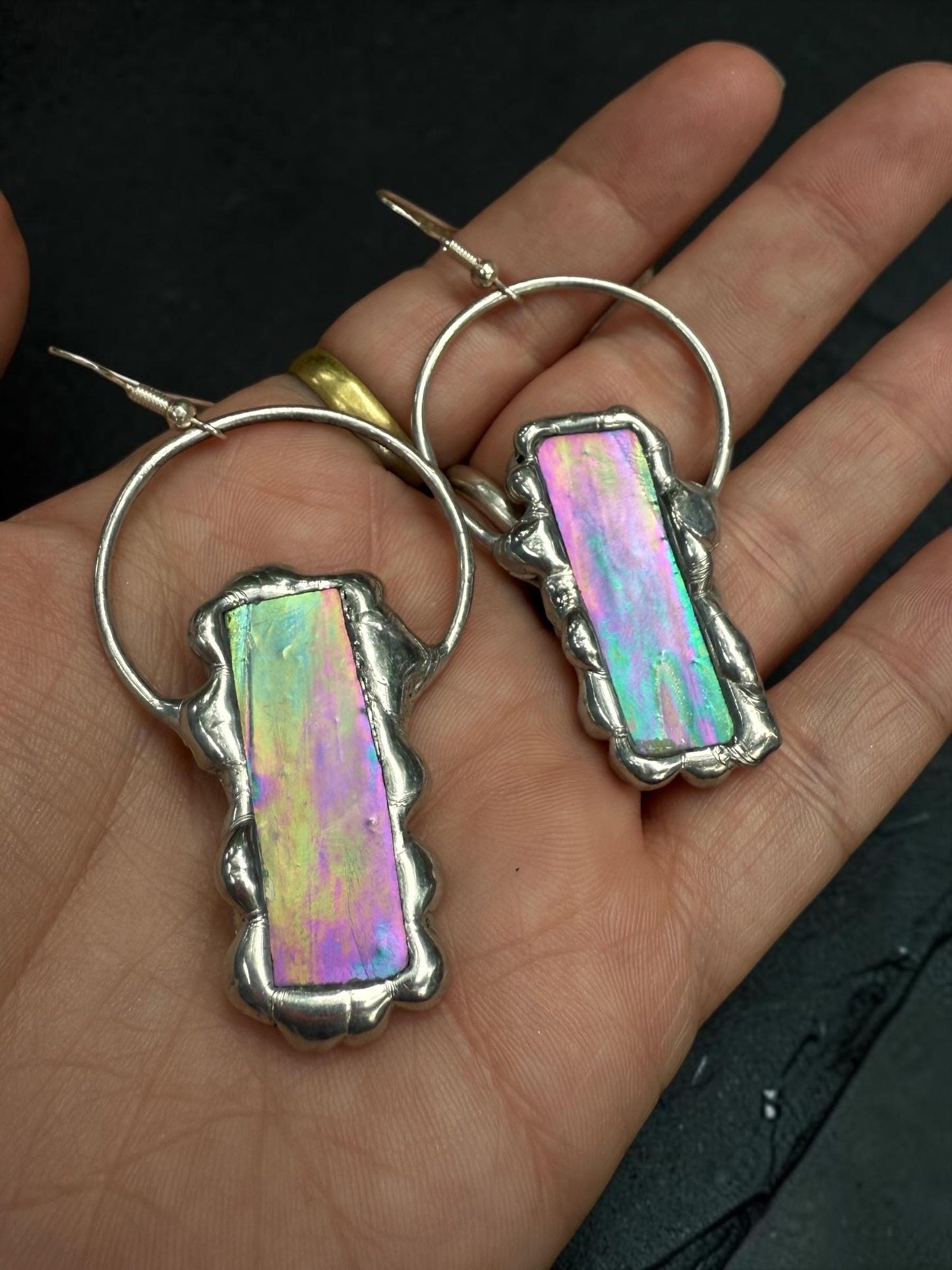 Stained Glass Earrings | Whimsical Handmade Iridescent Celestial Jewelry for Pastel Goth, Punk, Rave, Cosplay, Fantasy Fairy Freaks