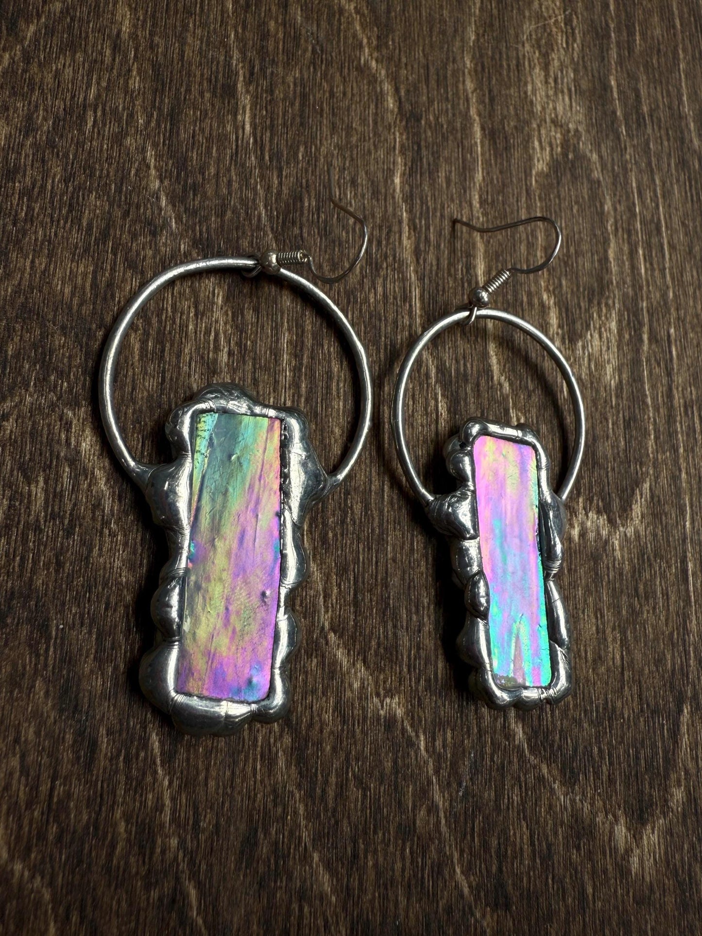 Stained Glass Earrings | Whimsical Handmade Iridescent Celestial Jewelry for Pastel Goth, Punk, Rave, Cosplay, Fantasy Fairy Freaks