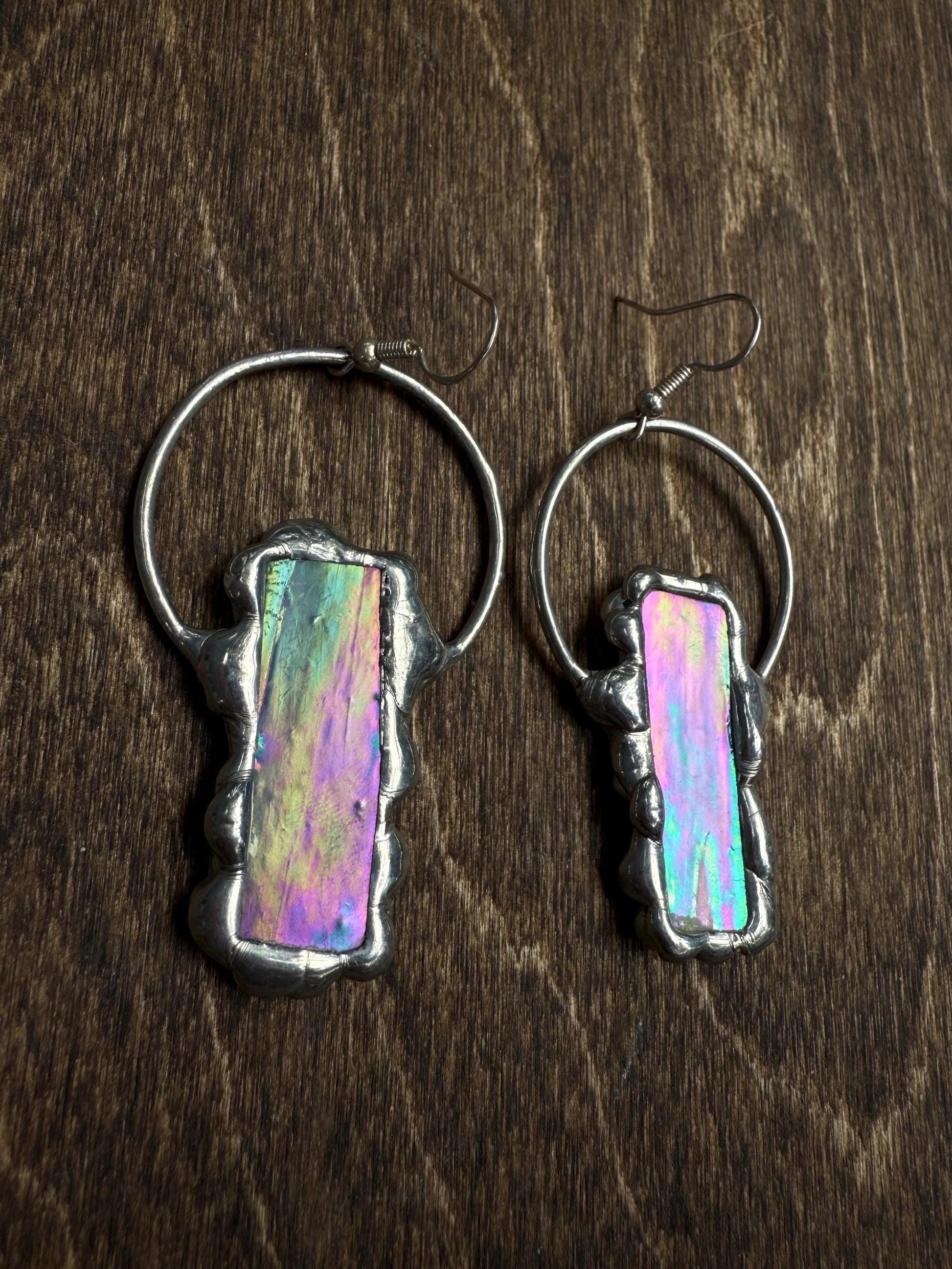 Stained Glass Earrings | Whimsical Handmade Iridescent Celestial Jewelry for Pastel Goth, Punk, Rave, Cosplay, Fantasy Fairy Freaks