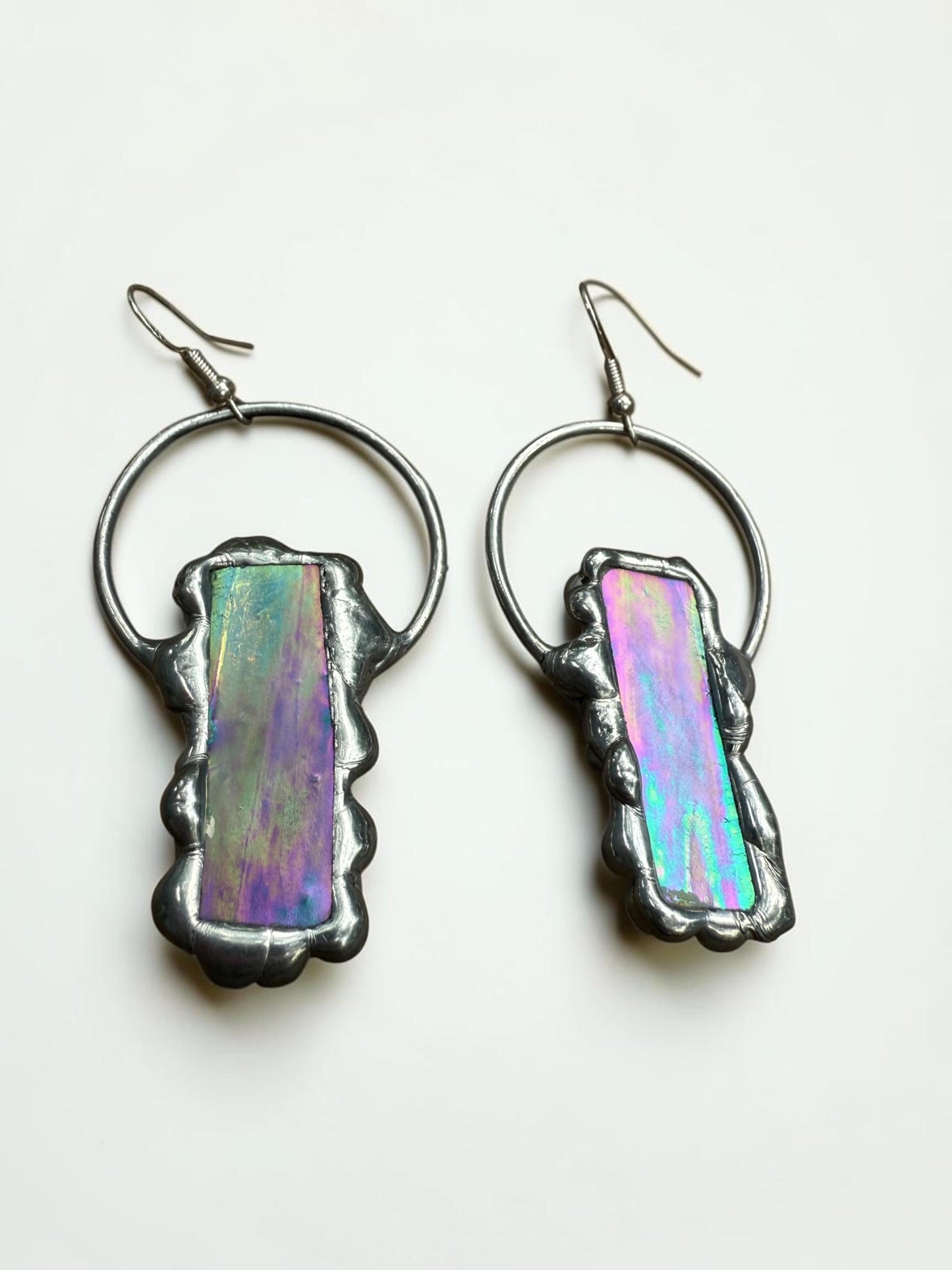 Stained Glass Earrings | Whimsical Handmade Iridescent Celestial Jewelry for Pastel Goth, Punk, Rave, Cosplay, Fantasy Fairy Freaks