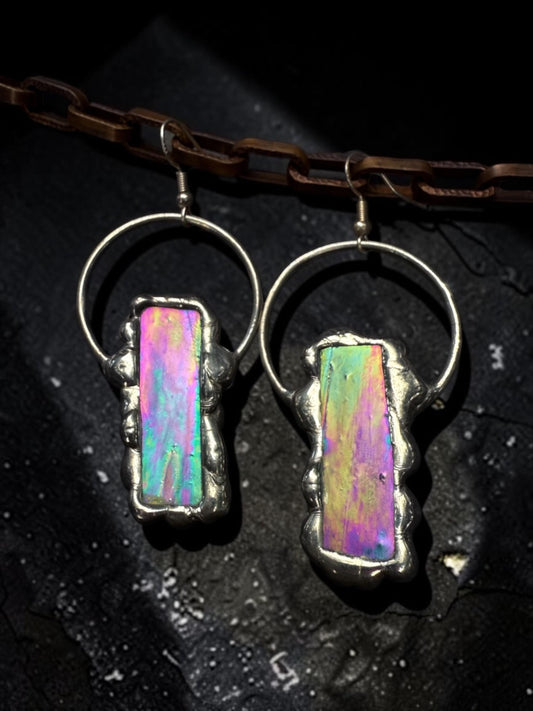 Stained Glass Earrings | Whimsical Handmade Iridescent Celestial Jewelry for Pastel Goth, Punk, Rave, Cosplay, Fantasy Fairy Freaks